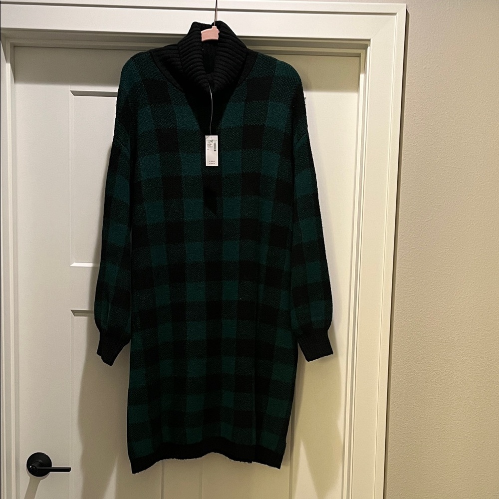 NEW Maurices Green and Black Buffalo Plaid Knit Sweater Dress